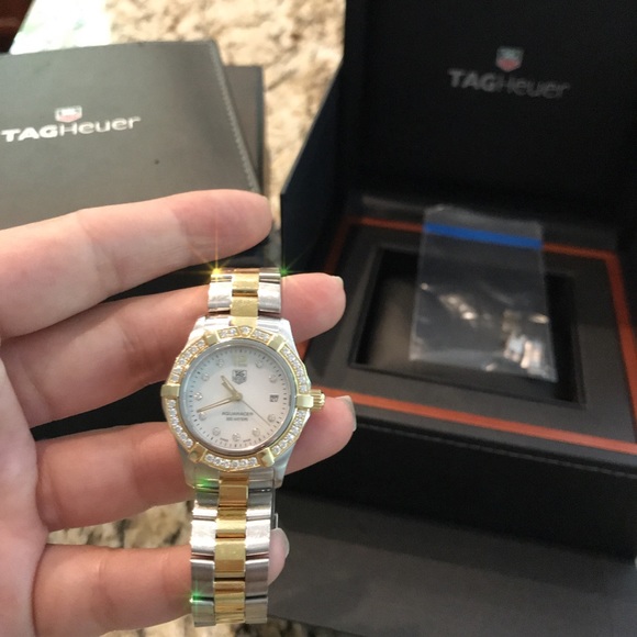 TAGHeuer Wmns Aquaracer Diamond 18kt TwoTone Watch - Picture 9 of 10